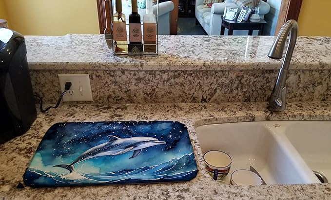 Caroline's Treasures Dolphin in a Starry Sea Dish Drying Mat Absorbent Dish Drying Mat Pad for Kitchen Counter Dish Drainer Mat for Countertop, 14 x 21", Multicolor