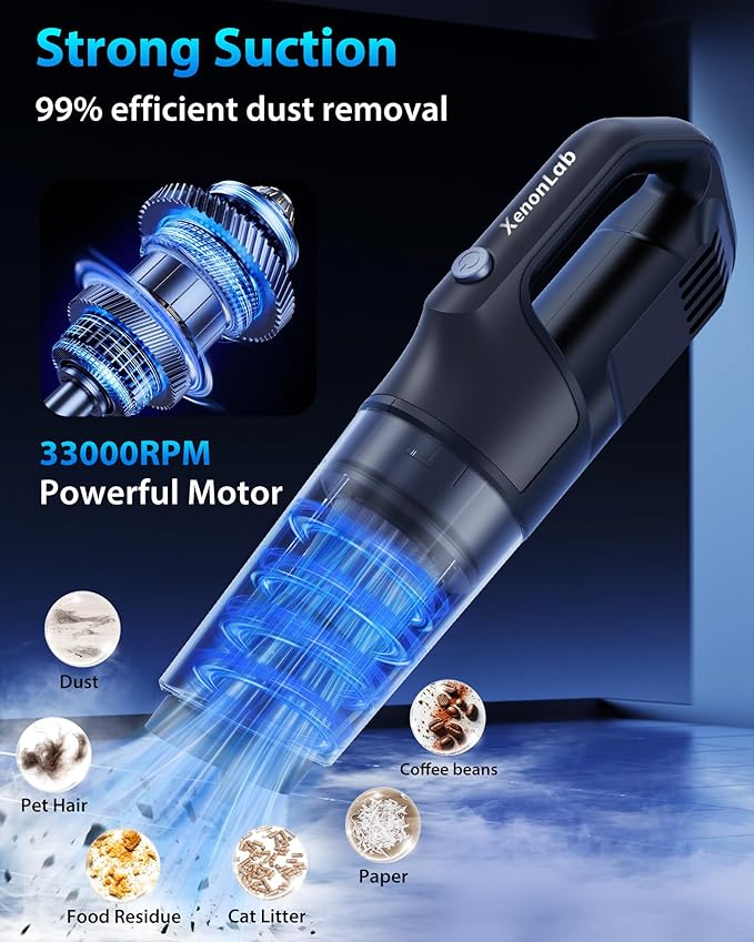 4-in-1 Cordless Handheld Vacuum, 1.1lb Ultra-Light, 10000Pa Powerful Suction, Portable Car Vacuum with HEPA Filter & Large Dust Cup, Rechargeable for Car-Black