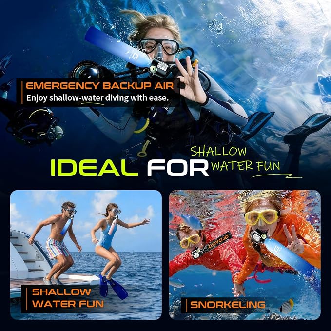 GOYOJO Mini Scuba Tank, Portable Diving Lung Air Tank with DOT Certified, Refillable Emergency Backup Pony Bottle for Snorkeling, Underwater Breathing, Training