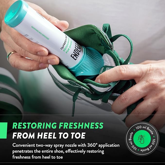 Endees UpFresh 360° Shoe Deodorizer Spray – 2 x 3.38 Fl Oz I Foot Odor Eliminator Shoe Spray for Smelly Shoes, Feet, Sneakers, Boots, and Gym Bags, Stinky Smell Elimination Deodorant, Travel Size