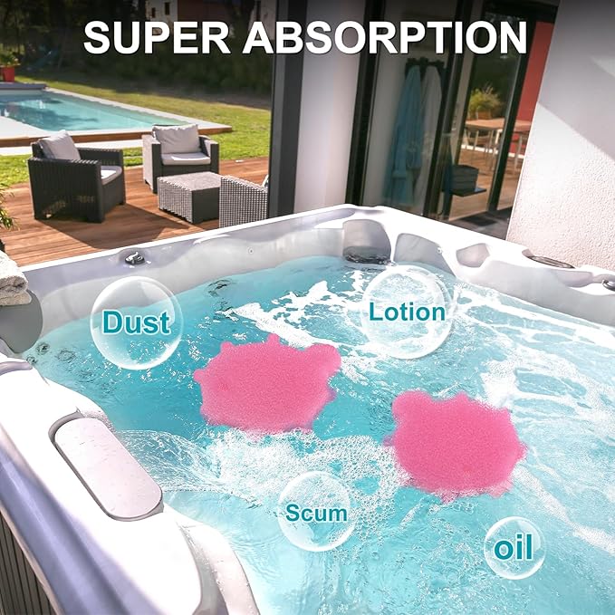 M METERXITY 20-Pack Hot Tub Scum Absorber, 12x10.5 Cm/4.7x4.1 Inch Sponge Sea Fish Pattern Scum Balls for Spa, Bathtub and Swimming Pool to Soak Up Oils Bathtub Accessories [Pink]