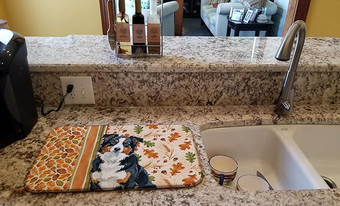 Caroline's Treasures Black Tri American Shepherd Heirloom Fall Dish Drying Mat Absorbent Dish Drying Mat Pad for Kitchen Counter Dish Drainer Mat for Countertop, 14 x 21", Multicolor