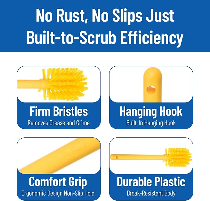SPARTA 12 Inch Bottle Brush with Polyester Bristles and Plastic Handle, Color Coded, Large Round Head Cleaner for Bottles Jars and Food Service Equipment, Yellow