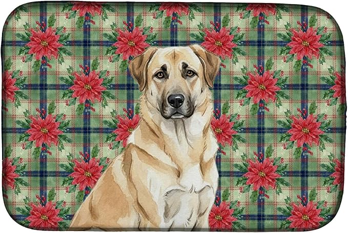 Caroline's Treasures Anatolian Shepherd Dog Christmas PoinsettIas Dish Drying Mat Absorbent Dish Drying Mat Pad for Kitchen Counter Dish Drainer Mat for Countertop, 14 x 21", Multicolor