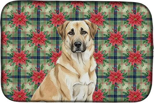Caroline's Treasures Anatolian Shepherd Dog Christmas PoinsettIas Dish Drying Mat Absorbent Dish Drying Mat Pad for Kitchen Counter Dish Drainer Mat for Countertop, 14 x 21", Multicolor