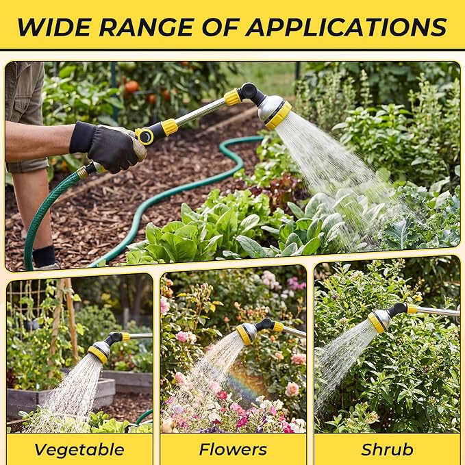 Hushee 2 Pcs Garden Watering Wand, 18.5 Inch Hose Watering Wand with 180° Rotating Head, Thumb Flow Control, 8 Spray Patterns, Garden Hose Nozzle Sprayer for Lawn, Plants, Car Wash