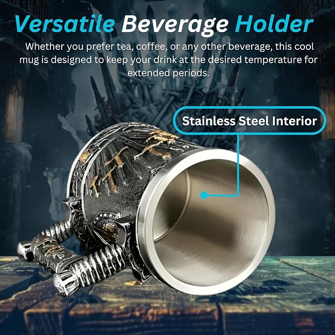 Rite Edge Medieval Swords Mug | Stainless Steel & Resin | Unique Sword Design | Ideal for Collectors & Fantasy Lovers | Durable Drinkware