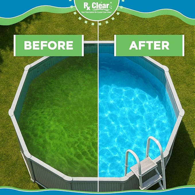 Rx Clear 7% Copper Algaecide | Kills and Prevents Algae for In-Ground and Above Ground Swimming Pools | Safe Formula for Swimmers | One Quart Bottles | 4 Pack