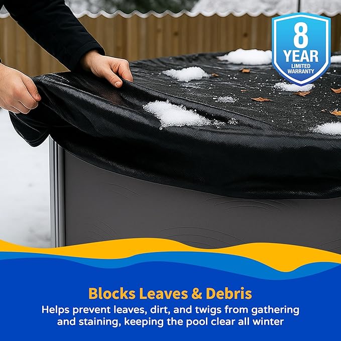 Blue Wave Rugged Mesh 18 ft 8-Year Above Ground Pool Cover for Winter – Fine Mesh Debris Barrier – 4 ft Overlap, Reinforced Grommets, Vinyl-Coated Cable, Metal Winch – Black Finish - BWC604
