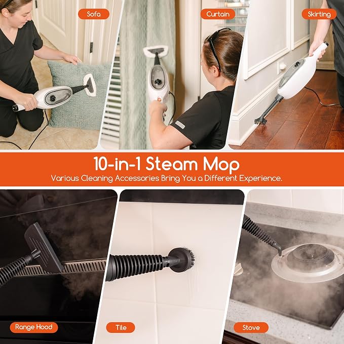 REECOO Steam Mop with Attachments/Pad 2PCS,Unique Double-Sided Flip Design - 260°F/126°C High Temperature Deep Cleaning, Floor Steamer for Kitchen, Living Room Wood Floor Tile Cleaning
