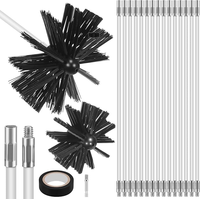 ARTIBETTER Chimney Cleaning Brush Kit with 15 Flexible Extendable Rods 4 and 6 Inch Wire Brushes for Fireplace Stove Dryer Vent and Duct Cleaning Chimney Sweep Set for Home Maintenance
