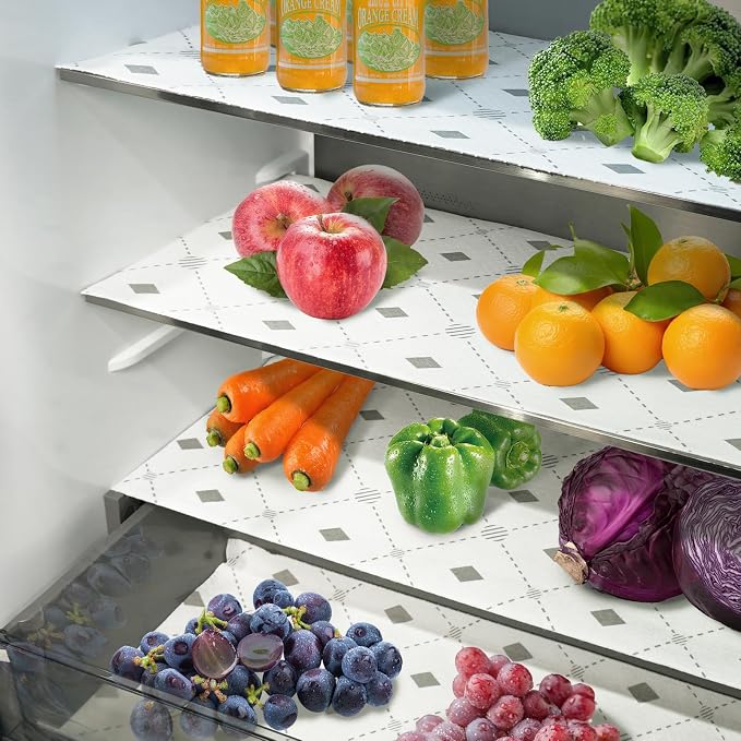 Non-Slip Absorbent Refrigerator Liners Roll 17.7INx12FT, Washable Non Adhesive Fridge Shelf Drawer Liner Cut to Fit Waterproof Fridge Liners for Glass Shelves Vegetable Fruit Storage