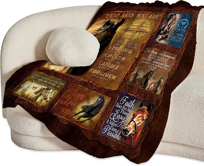 jerkboo Horse Blanket Throws Horse Gifts Christian Horse Throw Blanket for Girls Women Kids Adults Soft Warm Cozy Fleece Blanket for Couch Sofa Bed 60""x50""