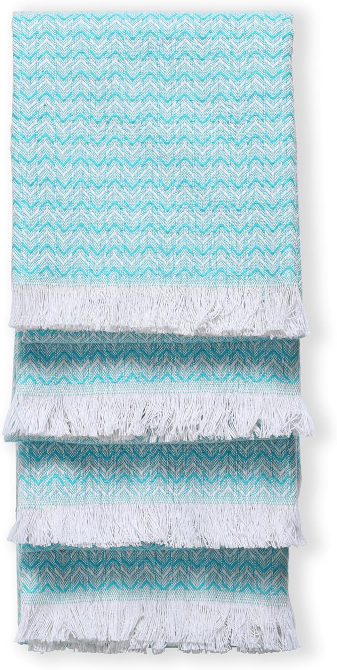 TWINY threads Dish Towel Chevron Weave, 4 Pack, Premium 100% Cotton Kitchen Linen Set, Large Dish Rags and Wash Rags, Absorbent Quick Drying, Machine Washable Dishcloth Set, 16"x26", Aqua Blue