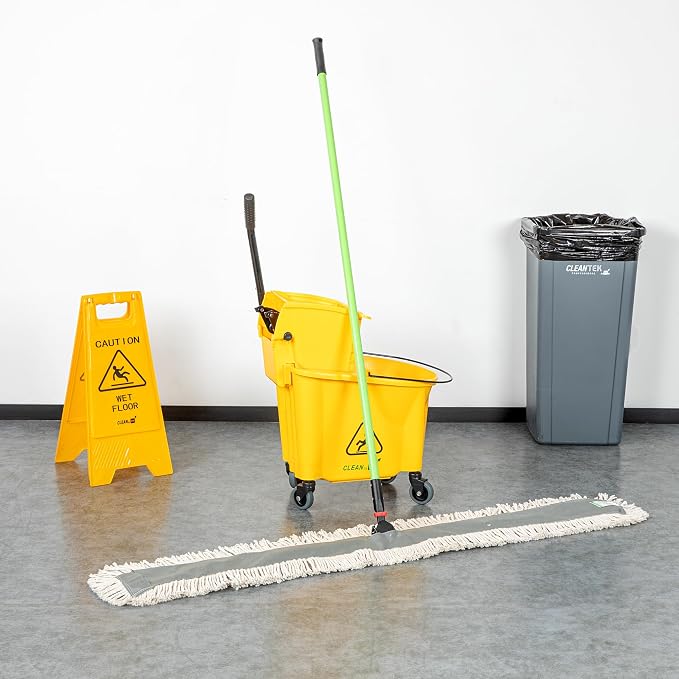Restaurantware-Clean Tek Professional 59.84 x 5 Inch Dry Floor Mop, 1 Disposable Dust Mop - 64-Inch Handle, Secure Attachment, Blue Cotton, Ideal For Floor,Cleaning Home, Office