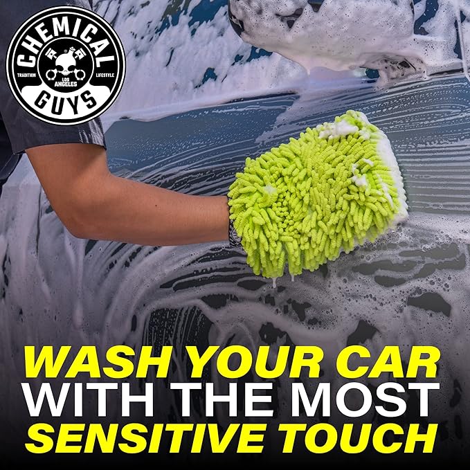 Chemical Guys, Chenille Premium Scratch-Free Microfiber Wash Mitt, Lime Green, 9.6" x 2.3" x 7" (3 Pack) - MIC49303