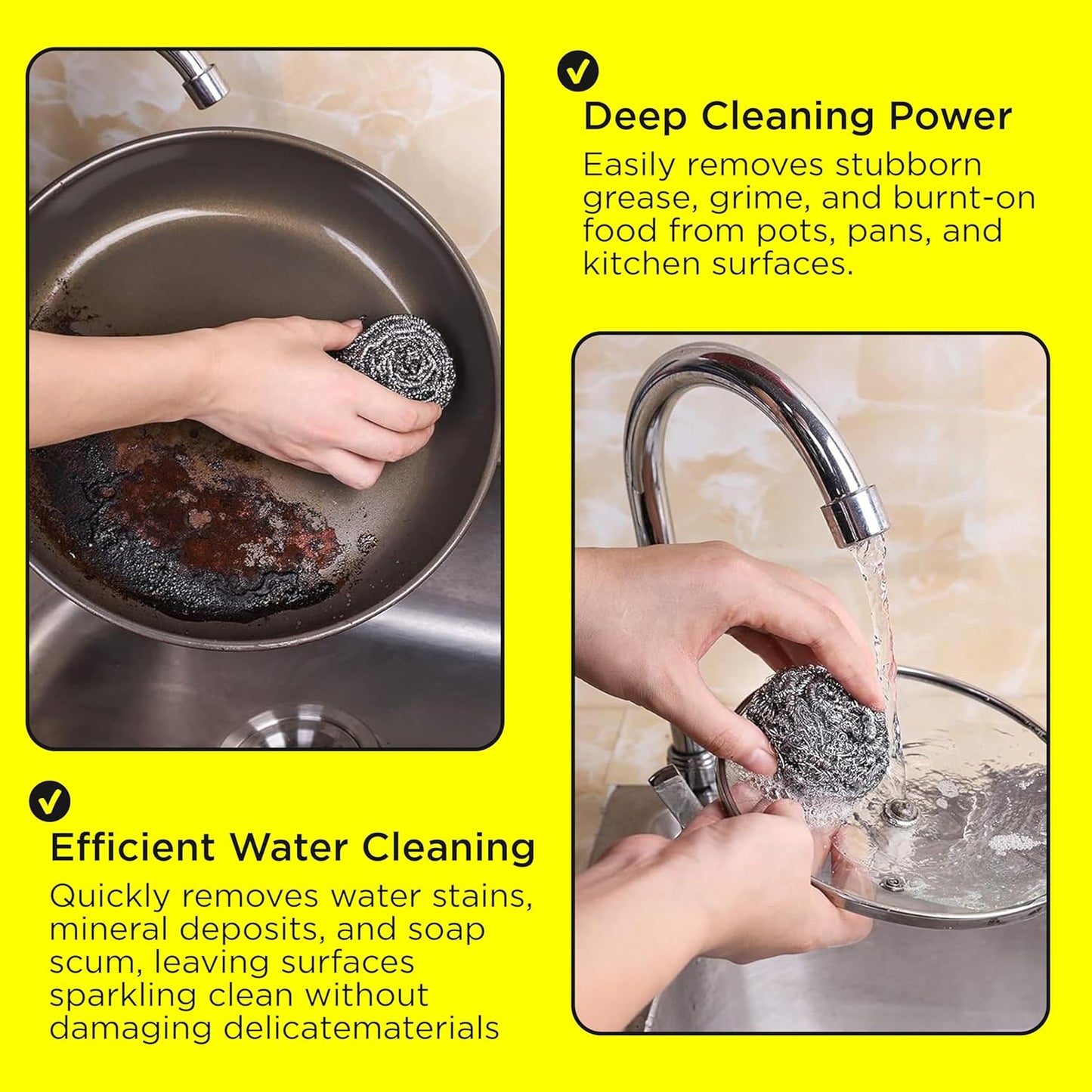 12Pcs Simba Stainless Steel Wool Scrubber Pads for Cleaning Pans, Pots, Dishes, Ovens, Grills, Sinks, Bathroom and Kitchen, Scourer 12 Pack