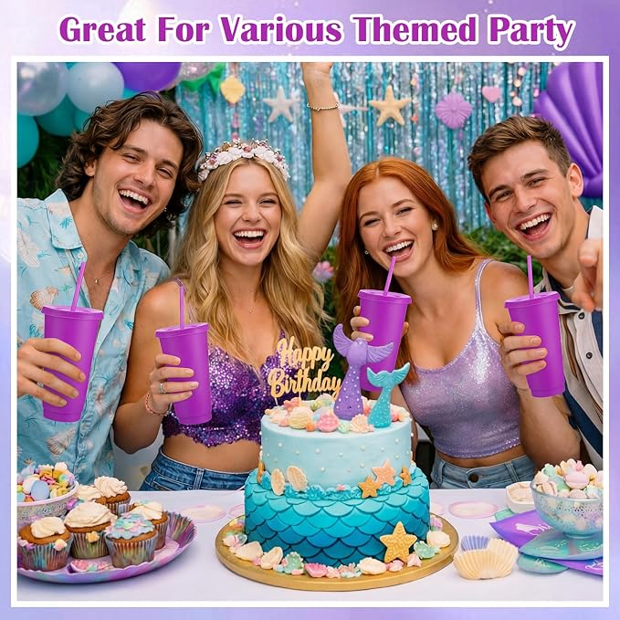 Honeydak 60 Pack Tumbler with Straw and Lid Bulk Cups for Gifts Water Bottle Iced Coffee Travel Mug Cup Reusable Plastic Tumblers for Party Birthdays 24-27 oz (Light Purple Color)