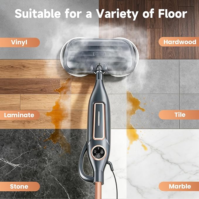 DEVOAC VM6 Scrubbing Steam Mop with Rotating Mop Pads, 10 in 1 Steam Mop, Lightweight Spin Mop & 3 Steam Modes for Hard Floor Laminate Marble Floors (Dark)