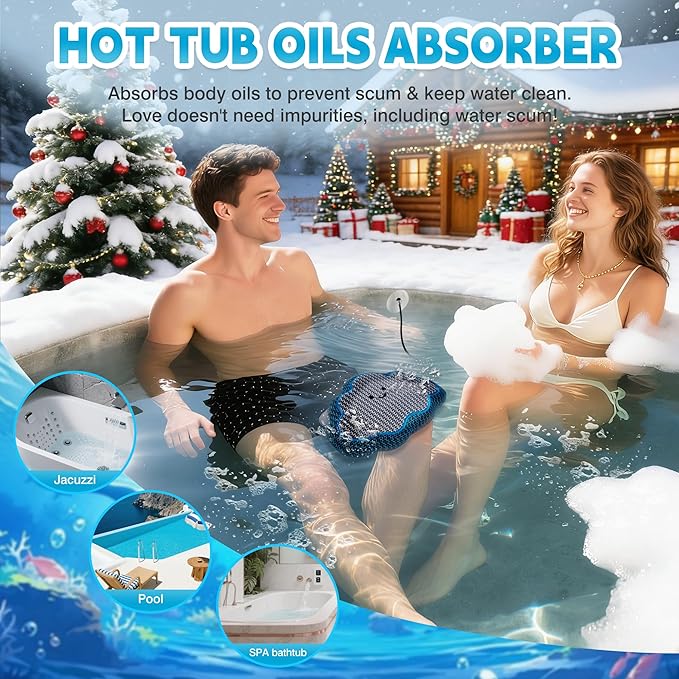Ray Hot Tub Scum Absorber - Reusable Stingray Floating Spa Sponge & Oil Remover with Optional Tether - Washable Devilfish Oil Absorbing Sponge for Jacuzzi, Pool, and Bath (Cloud 1 Pack)