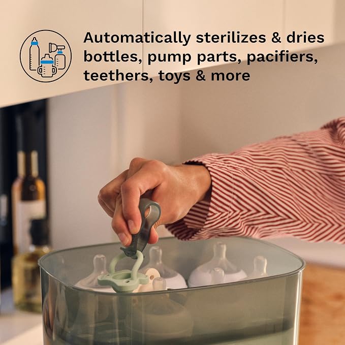Baby Brezza Bottle Sterilizer and Dryer Advanced – 33% Faster - Largest Capacity Steam Sanitizer - Universal Sterilization Machine for All Bottles + Pump Parts - HEPA Air Filter, Black