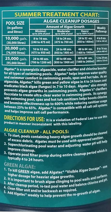 Algatec Super Algaecide-Clarifier, 64 Fl. Oz Bottle