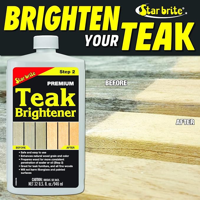 STAR BRITE Premium Golden Teak Oil - Sealer, Preserver & Finish for Outdoor Teak & Other Fine Woods - Step 3-16 OZ (085116PW) & Premium Teak Brightener - Step 2-32 OZ (081532)