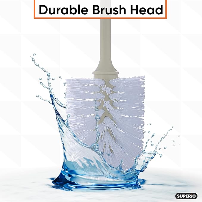 Superio Beige Toilet Brush Heavy Duty Durable Bristles with Long Handel Comfort Grip