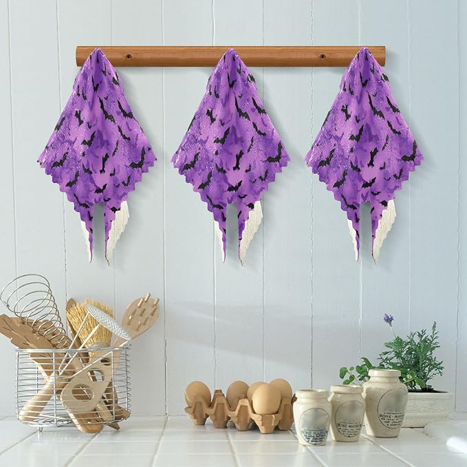 Puprle Bats Kitchen Towels Dish Cloths Set of 6 Microfiber Cleaning Cloths for Cars Super Absorbent Machine