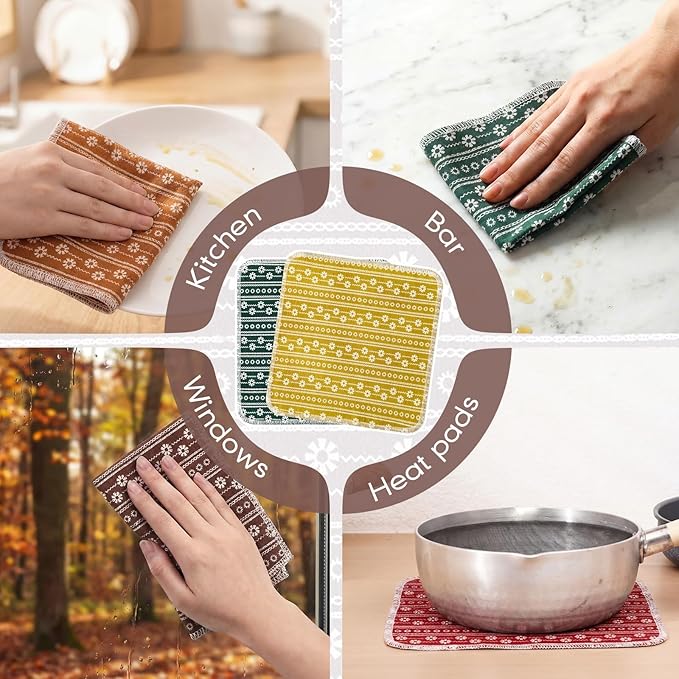 Redbaker 50 Pcs Reusable Paper Towels Paperless Reusable Cotton Cloths Toilet Absorbent Washable Paper Towels with Roll Kitchen Dishcloth for Kitchen Paperless Dishcloths(Vinca)