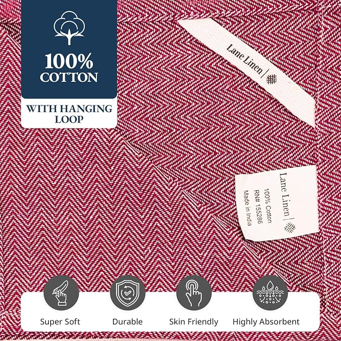 LANE LINEN Kitchen Towels Set - 100% Pure Cotton Dish Towels for Kitchen, Super Absorbent Kitchen Hand Towel, Tea Towels, Soft & Durable Dish Cloths, Pack of 12 – 14”x25”, Red