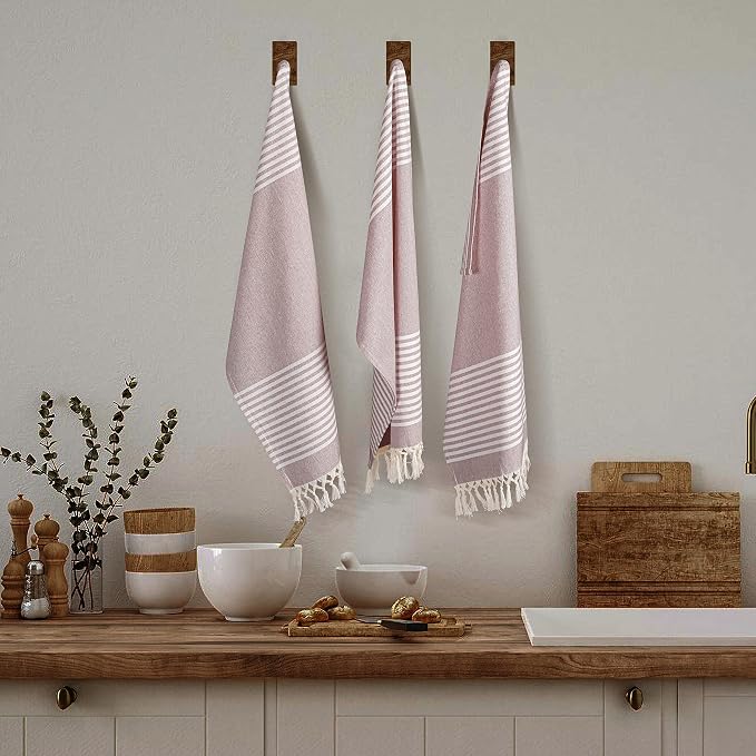 TWINY threads Set of 6 100% Cotton Turkish Kitchen Towels with Hanging Loop & Tassels (18" X 28") | Ultra Washcloth with Fringes | Reusable Hand Towels - Burgundy Wine