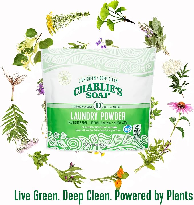 Charlie’s Soap Laundry Powder (50 Loads, 3 Pack) Hypoallergenic Deep Cleaning Washing Powder Detergent – Eco-Friendly, Safe, and Effective