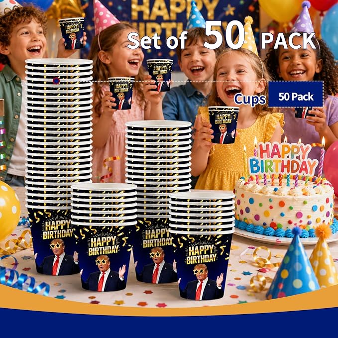 50Pcs Paper Cups Funny Presidant Patriotic Birthday Party Disposable 9oz Paper Cups for Sports Supplies Decorations Drinking for Birthday Party ﻿