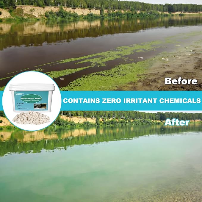 Natural Pond Sludge Remover Tablets with Beneficial Bacteria & Enzymes, Safe for Fish, Plants, Helps Reduce Odors Naturally & Break Down Muck, 5 lb Pond Treatment (5 LB)