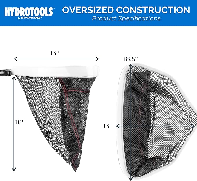 Swimline HYDROTOOLS 80950 Leaf Net For Inground Above Ground Pool Pond | Extra Large Skimmer Net Cleaning Tool & Ultra Fine Deep Mesh Bag | Professional Service Grade Aluminum Frame | Debris Bugs