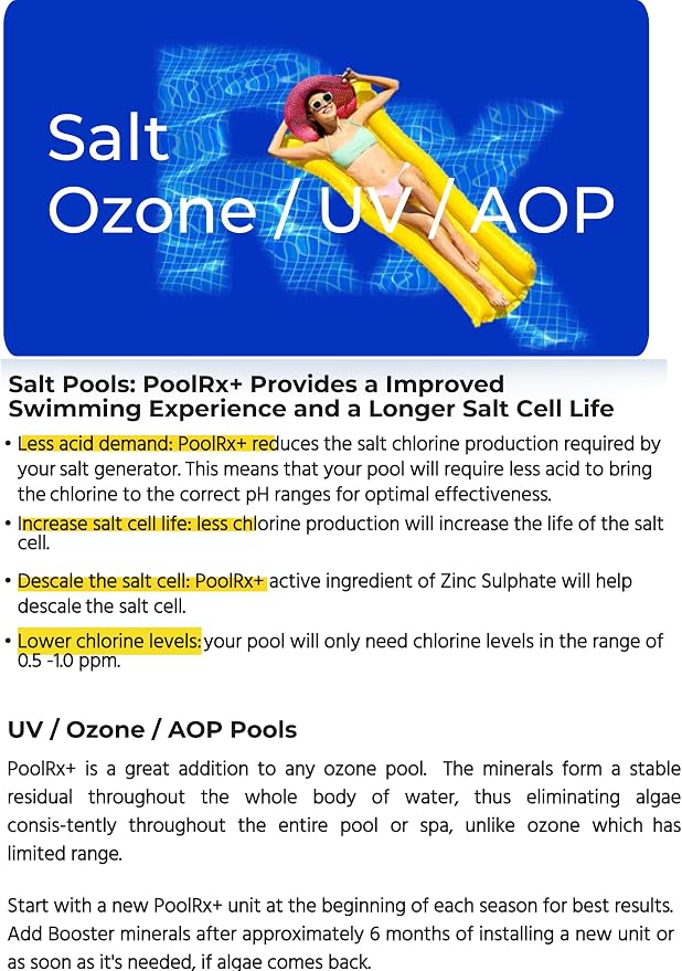 PoolRx+ Mineral Algaecide Unit, up to 6-Month Algae Control, for 5K-7.5K gallons, Orange & White, New Formula with Silver.