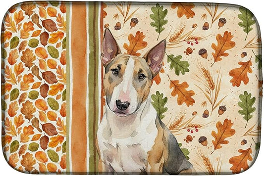Caroline's Treasures Tricolor Miniature Bull Terrier Heirloom Fall Dish Drying Mat Absorbent Dish Drying Mat Pad for Kitchen Counter Dish Drainer Mat for Countertop, 14 x 21", Multicolor