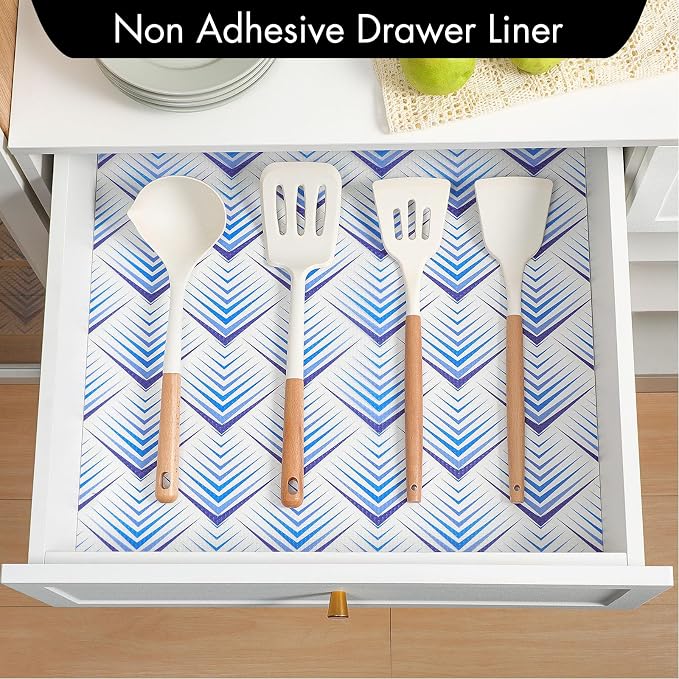 Cooyes Shelf Liner for Kitchen Cabinets – Non-Adhesive Waterproof Drawer Liner – Durable EVA Material Easy-to-Cut Shelf Paper for Refrigerator, Cupboard, Dresser with Modern Pattern