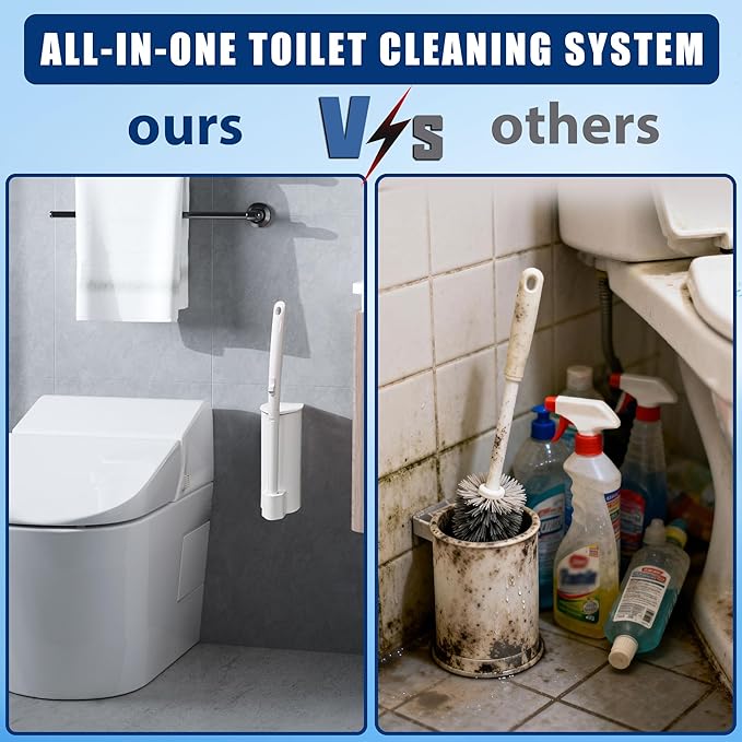 Disposable Toilet Brush with 70 Toliet Wand Refills, Toilet Brush and Holder, Wall-Mounted Toilet Bowl Wand Kit, Toilet Cleaning Supplies, 1 Pack.