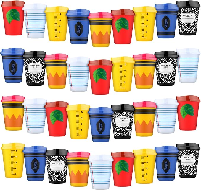 Skylety 36 Pcs Back to School Cups Bulk 12oz Classic and Pastel Style Reusable Plastic Coffee Cups with Lids First Day of School Gifts for Teachers Students Party Favors Supplies (Classic)