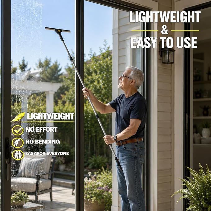 Window Washing Kit with Extension Pole(19–94.5"), Window Squeegee with Extension Pole, High Reach Window Cleaning Kit, 3 Gallon Bucket, Streak-Free Outdoor Window Cleaner, Extra Refills