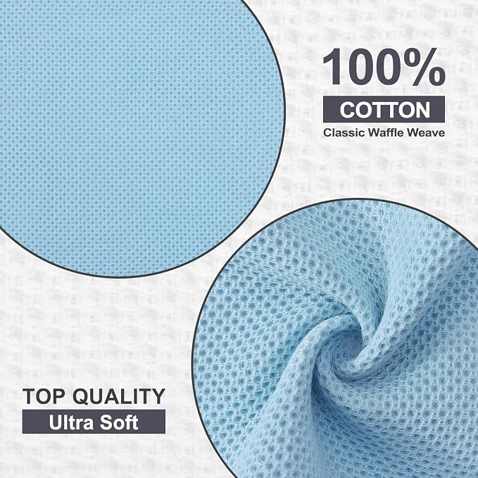 Kitinjoy 100% Cotton Kitchen Dish Cloths (12 X 12 Inches, Sky Blue), 6 Pack Waffle Weave Ultra Soft Absorbent Dish Towels for Drying Dishes Quick Drying Kitchen Towels Dish Rags