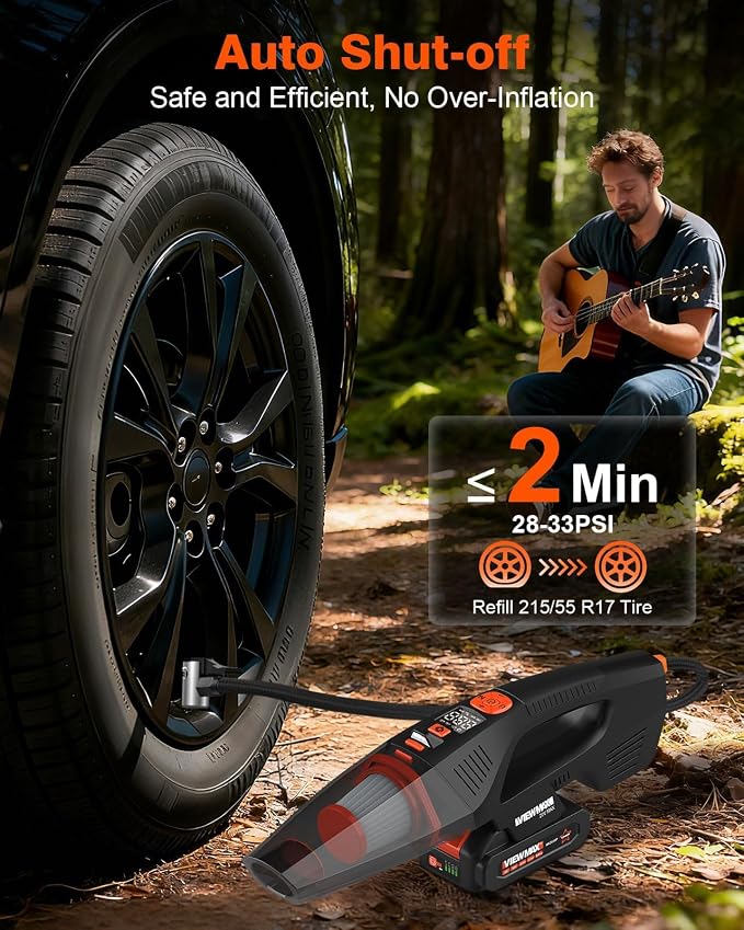 2-in-1 Cordless Car Vacuum and Tire Inflator - 20V Handheld Vacuum Cleaner & 150 PSI Air Pump, 18000Pa Powerful Suction, Portable Vac Air Compressor for Tires Pump and Car Cleaning