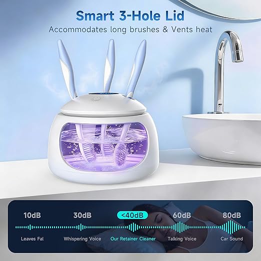Ultrasonic Retainer Cleaner Machine, 45kHz Denture Dome with UV Light,Dental Cleaning POD for Aligners, Mouth Guards, Night Guards, Toothbrush,Jewelry,200ML Capacity (Silver)