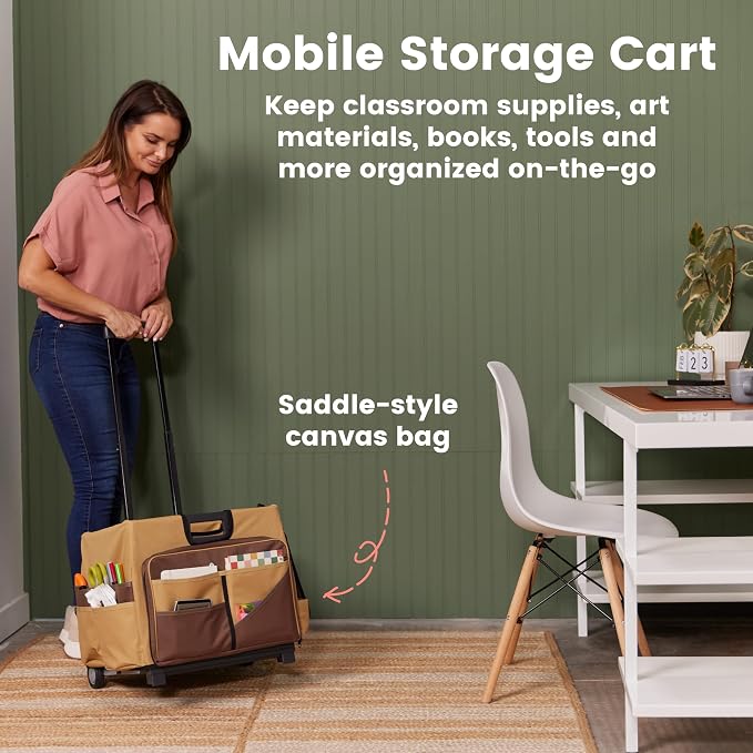 ECR4Kids Universal Rolling Cart with Canvas Organizer Bag, Mobile Storage, Dark Grey/Grey