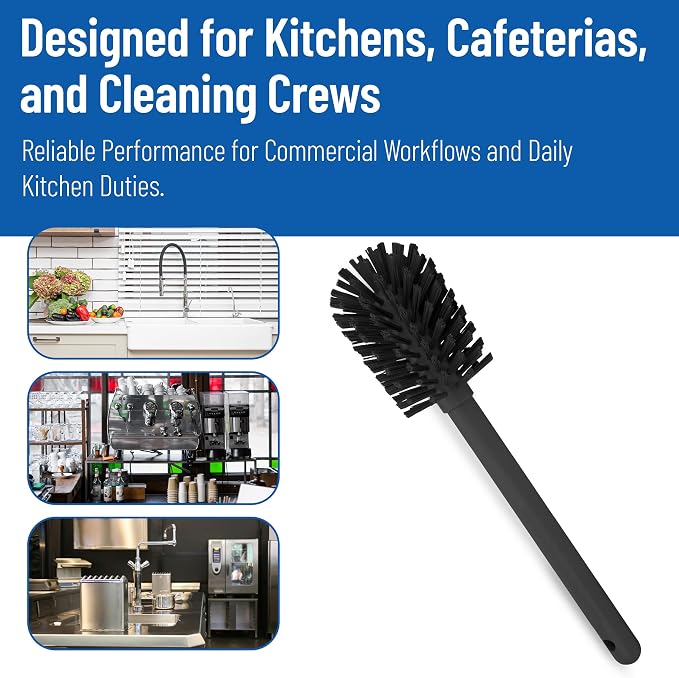 SPARTA 12 Inch Bottle Brush with Polyester Bristles and Plastic Handle, Color Coded, Large Round Head Cleaner for Bottles Jars and Food Service Equipment, Black
