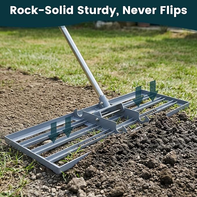 Lawn Leveling Rake 45" 6.5ft Lawn Leveler Ground Full Stainless Steel Leveling Landscape Rake Topdressing Spreader Levelawn Tool for Backyard, Garden, Golf Couse, Farm, Pasture