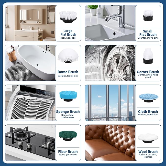 Electric Spin Scrubber 2026 Upgraded Cordless Power Scrubber with 8 Replaceable Brush Heads for Shower,Toilet,Floor&Grout Cleaning,IPX7 Waterproof, 120 Min Battery,3 Speeds,Extendable Long Handle