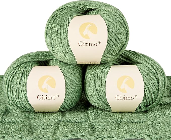 100% Merino Wool Yarn, 6-Ply Luxurious and Soft Yarn for Hand Knitting & Crocheting, 1.76 OZ/50g, 127 yds/116 Meters(Grass Green, 3 Balls)